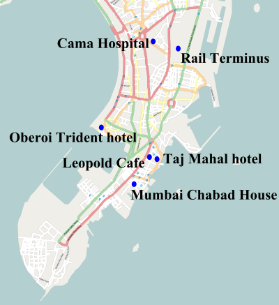 Map of the 2008 Mumbai terror attacks